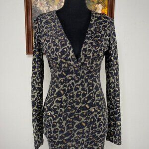 Love Song Bodycon Dress Women's Medium V-neck Backless Gold Black Leopard Club